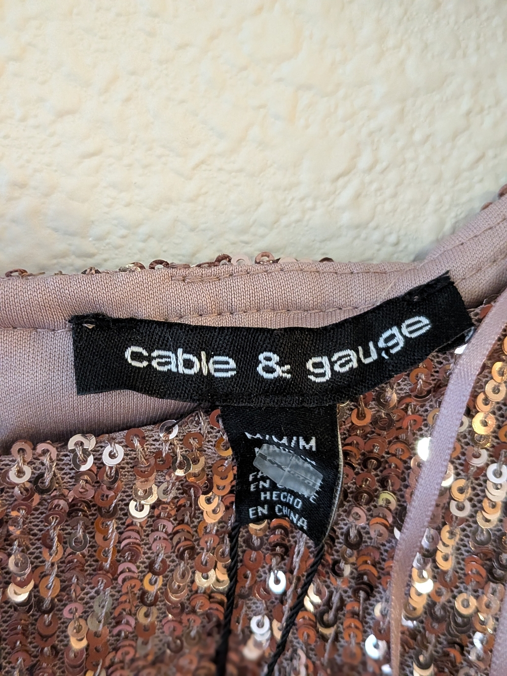 Cable & Gauge Sequin Short Sleeve Top - Rose Gold - Picture 3 of 3